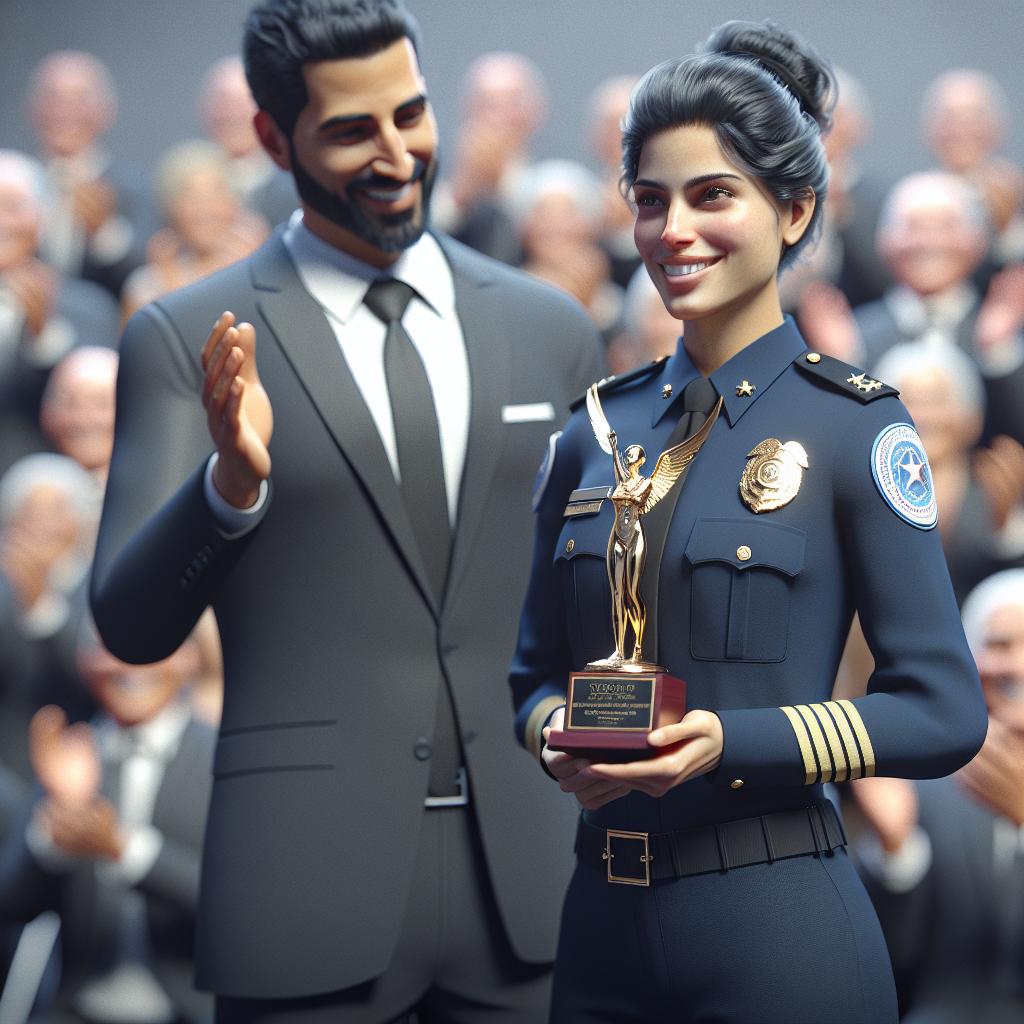 Female officer receiving healthcare award