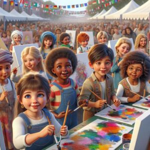 "Children painting at art festival"