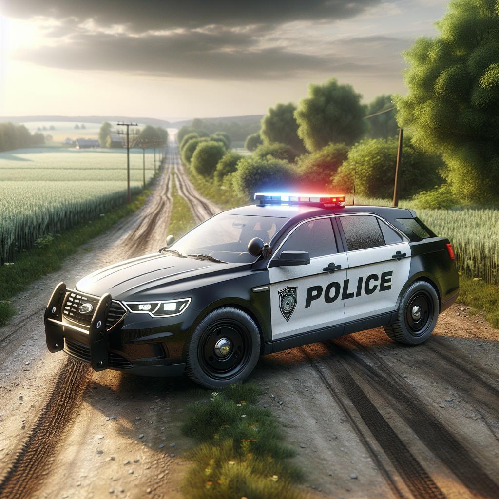 Police car on rural road