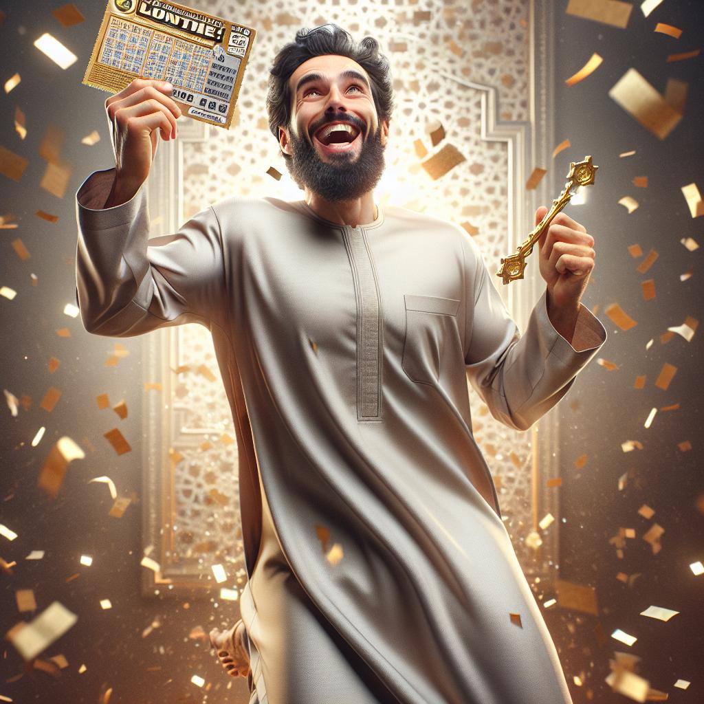 Man celebrating lottery scratch-off win