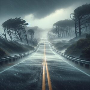 Stormy road on Hatteras Island