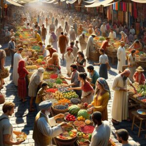 Bustling Village Market Scene