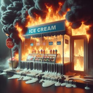 Burning ice cream shop.