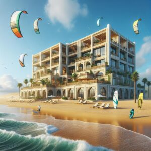 Beachside hotel with kiteboarding theme