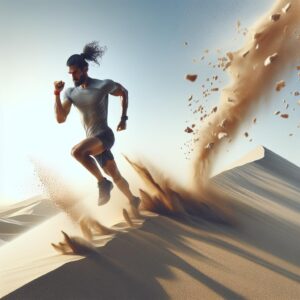 Runner tackling towering dunes