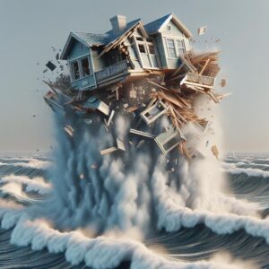 House collapsing into ocean