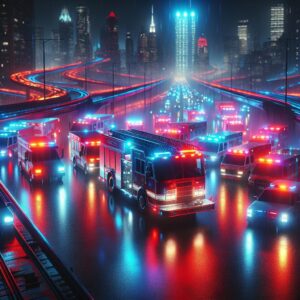 Emergency vehicles at night