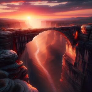 "Dangerous land bridge at sunset"