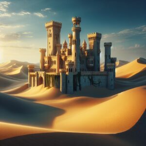 Castle emerging from sand dunes