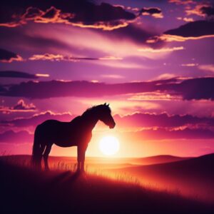 Wild horse silhouetted against dusk