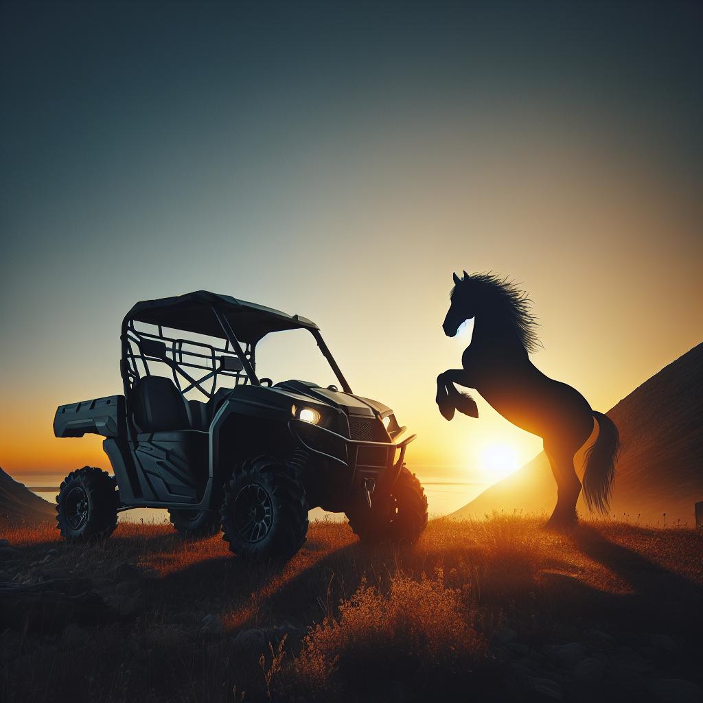 UTV near wild horse silhouette