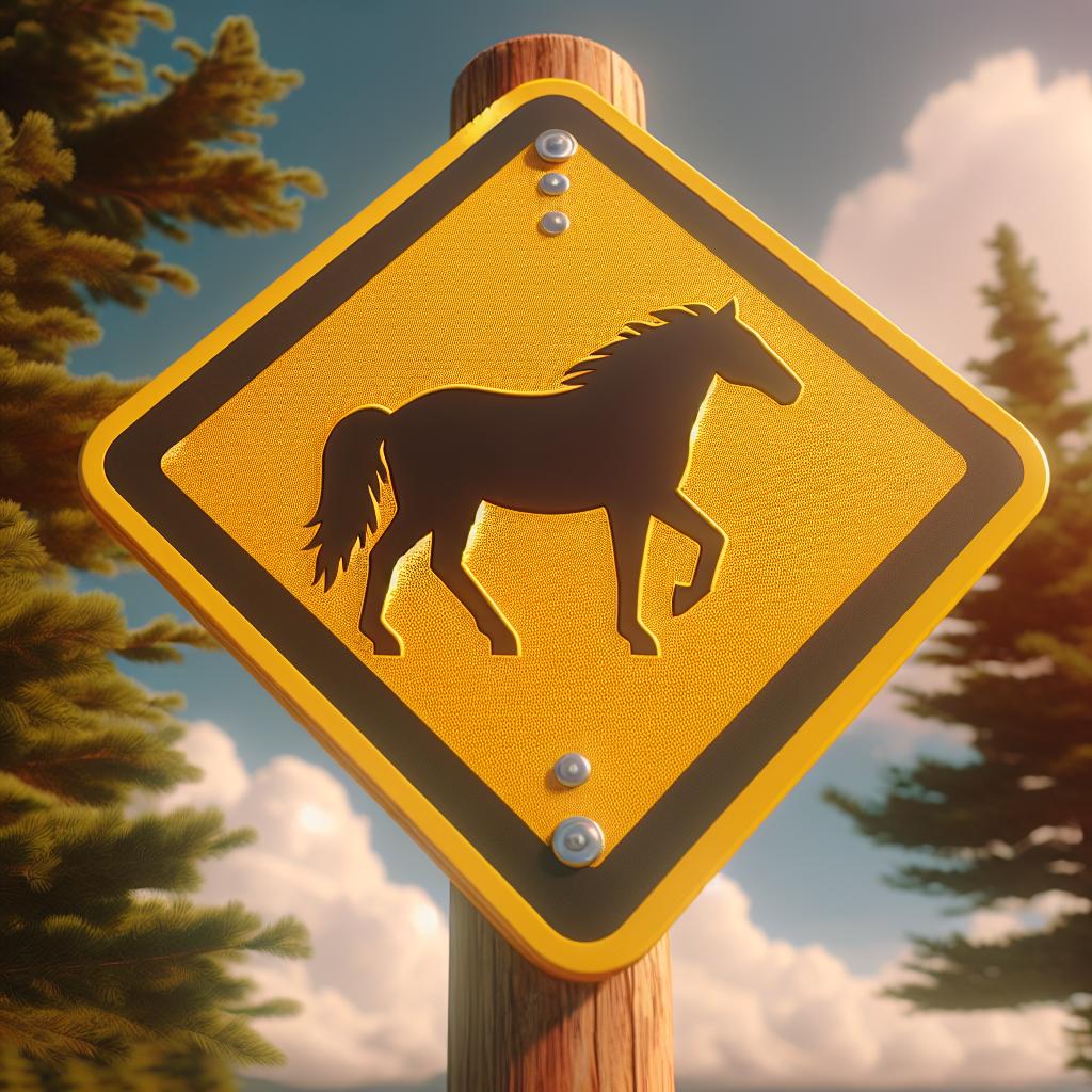 Wild horse caution road sign