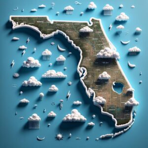 Florida map with storm symbols