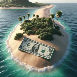 Dollar bill on tiny island