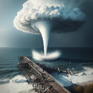 Waterspout damaging coastal pier