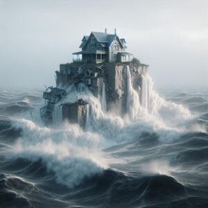 House collapsing into ocean