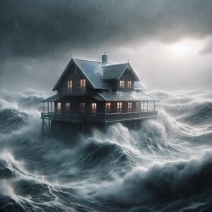 Beach house drifting in storm