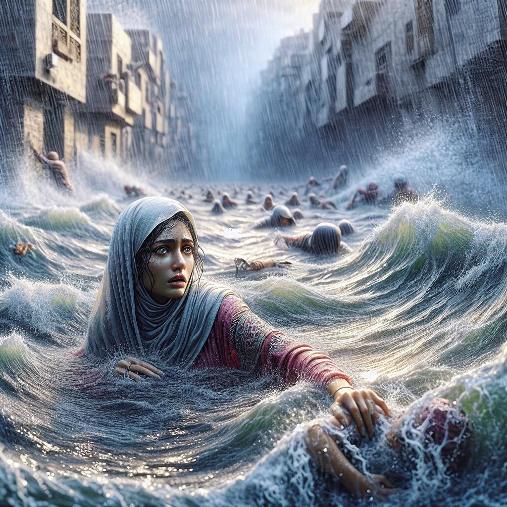 Woman trapped in flood.