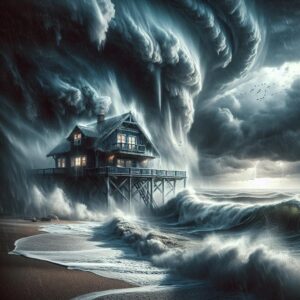 Beach house collapsing in storm