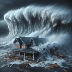 House collapse amidst hurricane waves