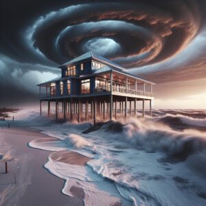 Beach house amidst hurricane swells