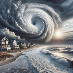 Hurricane approaching coastal homes