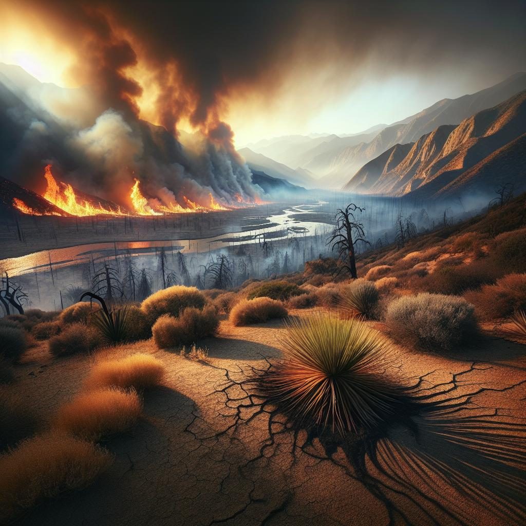 Dry California landscape wildfires.