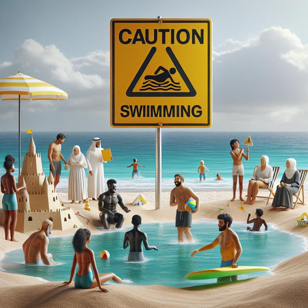 Caution Beach Swimming Sign