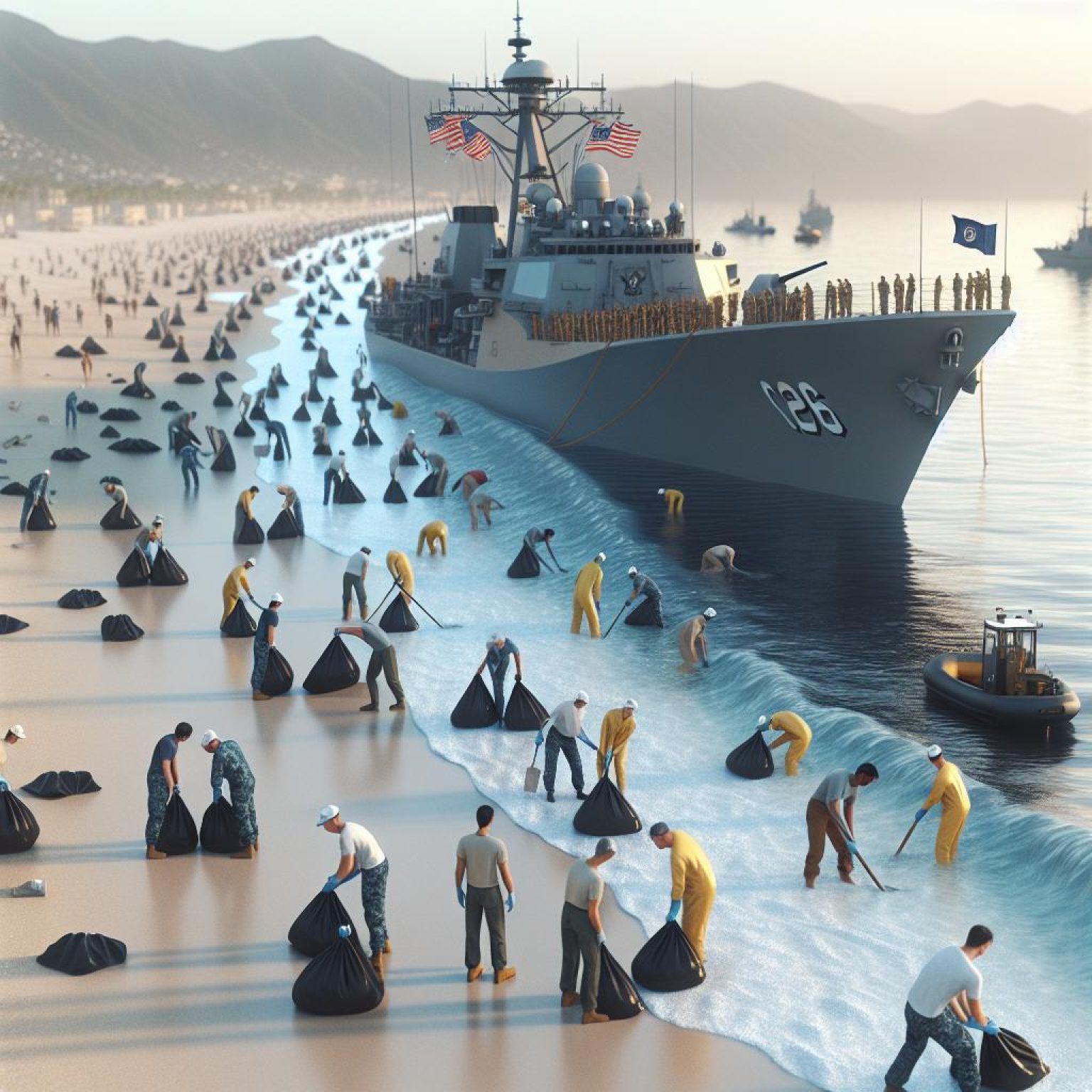 Navy ship beach cleanup