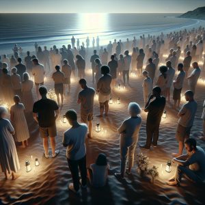 Somber beach memorial vigil