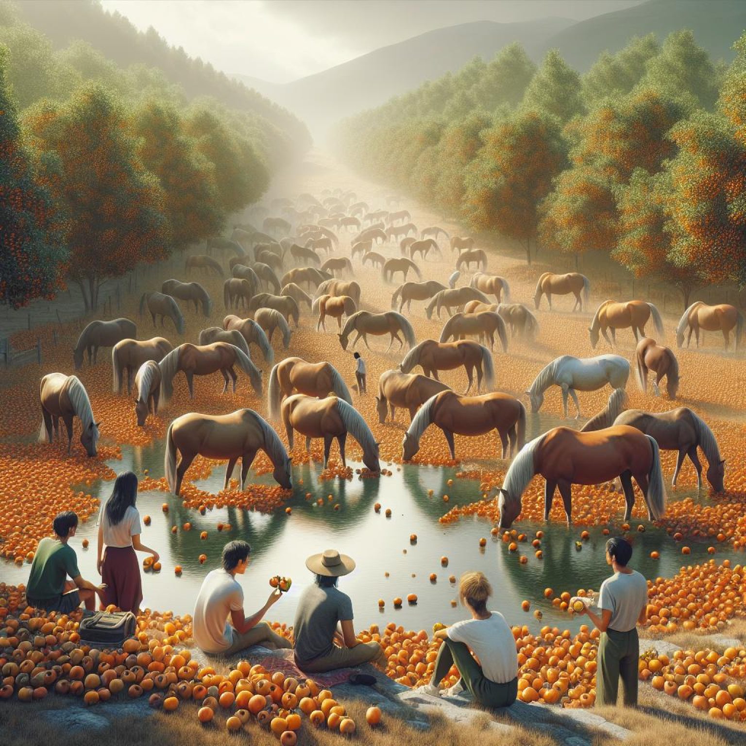 Wild Horses Feasting Persimmons