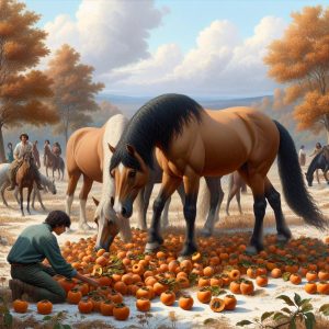 Wild Horses Eating Persimmons