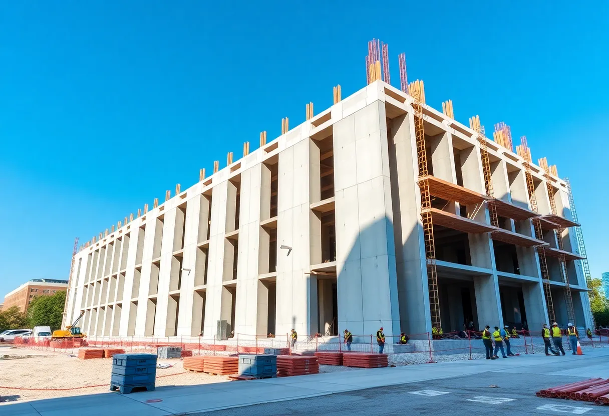 Construction site of the new Raleigh City Hall with precast concrete panels