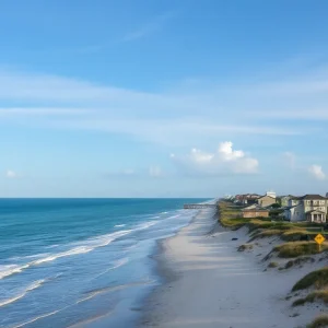 Eroded beach in Rodanthe, N.C. with homes at risk