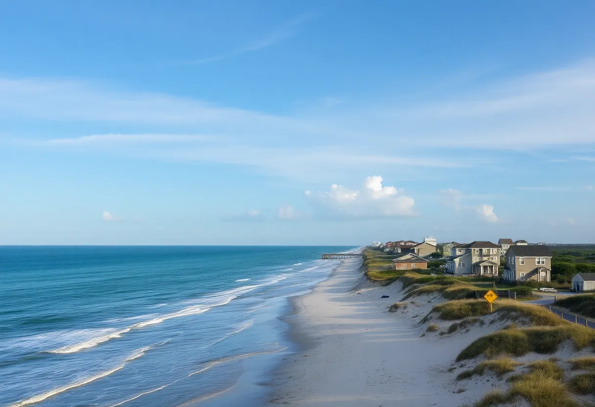 Eroded beach in Rodanthe, N.C. with homes at risk