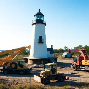 Cape Hatteras Lighthouse undergoing restoration