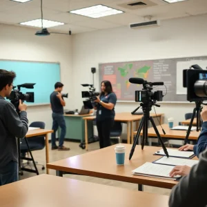 Students engaged in film production at a new film school