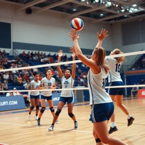 Ichabod Crane volleyball team in action during game.