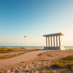 Coastal landscape of Kill Devil Hills, North Carolina, with the Wright Brothers National Memorial.