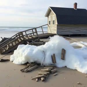 Collapsed house at Rodanthe beach in North Carolina