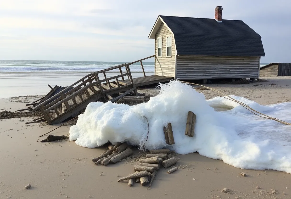 Collapsed house at Rodanthe beach in North Carolina