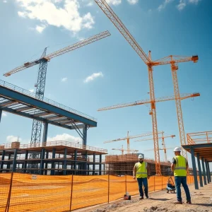 Engineers working on a construction site utilizing structural engineering solutions