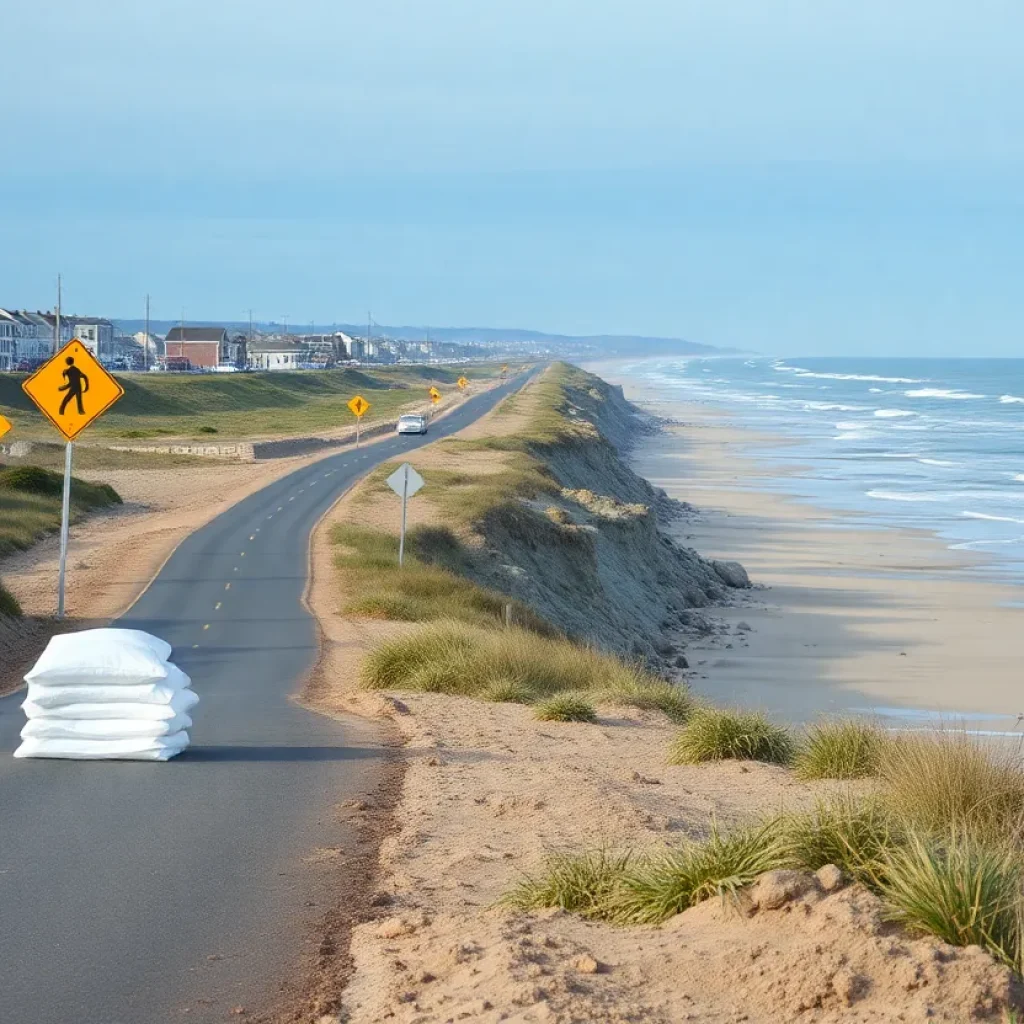 Workers repairing coastal erosion along N.C. Highway 12 in Rodanthe.