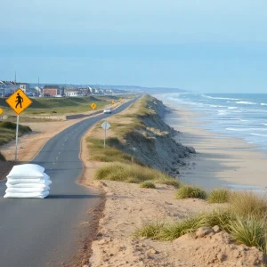 Workers repairing coastal erosion along N.C. Highway 12 in Rodanthe.