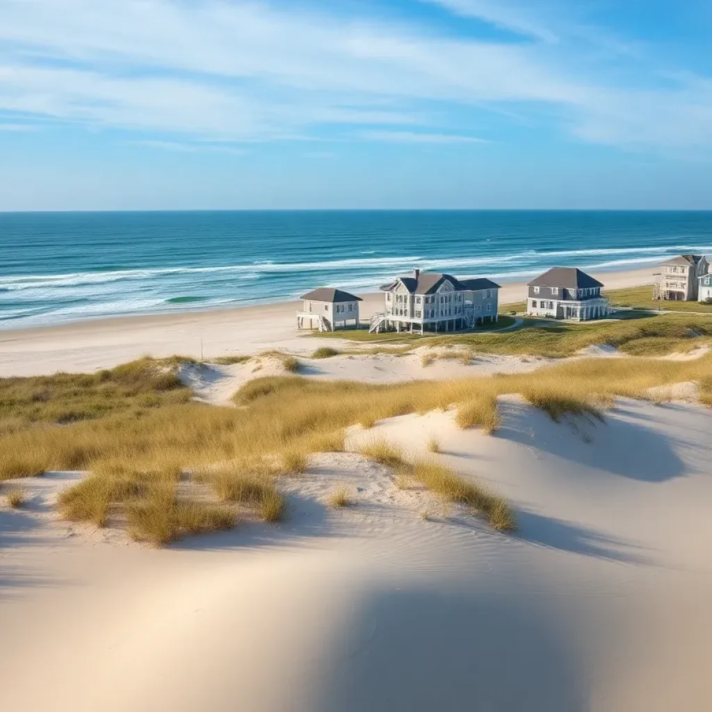 Scenic view of Corolla beach and luxurious houses