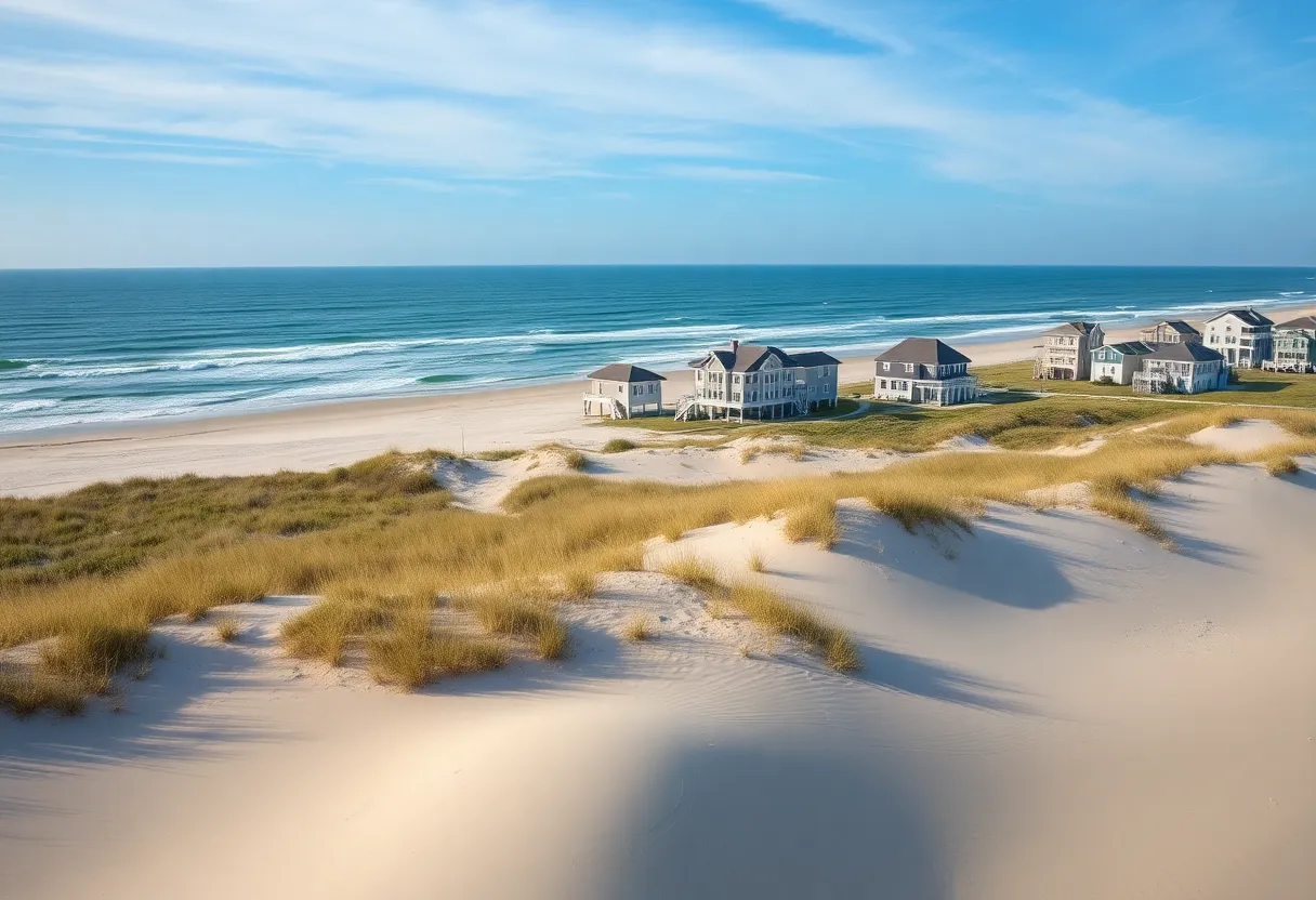 Scenic view of Corolla beach and luxurious houses