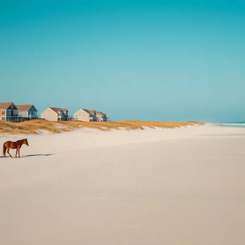 Scenic view of Corolla, North Carolina, featuring beaches and homes