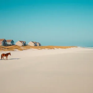 Scenic view of Corolla, North Carolina, featuring beaches and homes