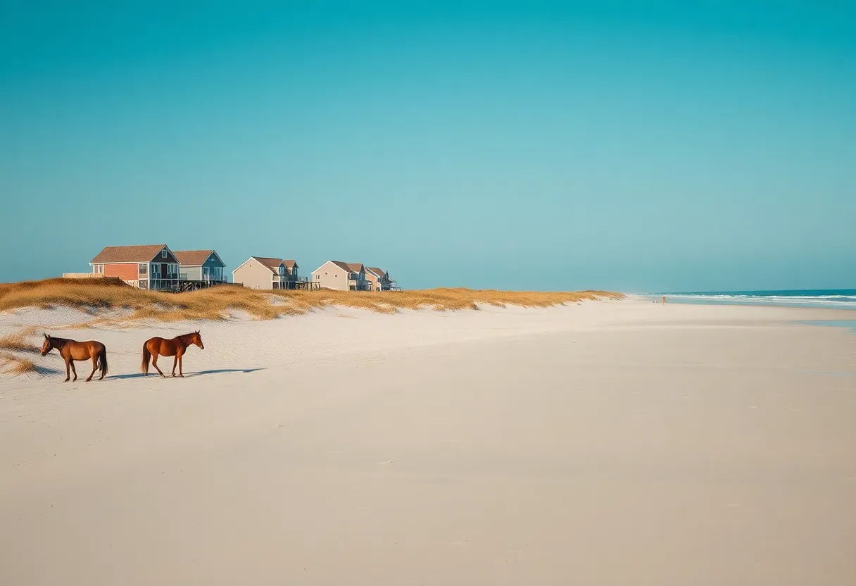 Scenic view of Corolla, North Carolina, featuring beaches and homes