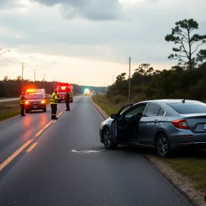 Emergency responders at the scene of a car accident in Currituck County